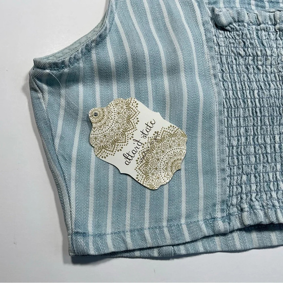 Altar'd State Crop Top M White Blue Striped Elastic Back Chambray Nautical NWT - Picture 4 of 8